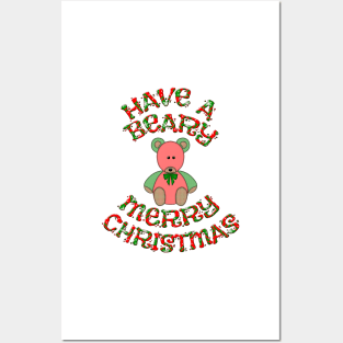 Beary Merry Christmas Teddy Bear Design Posters and Art